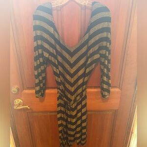 bebe black and gold striped dress women’s size large